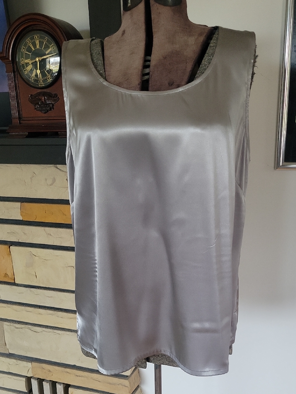 Chico's Tank Top, Size 3 L/XL, Metallic Silver